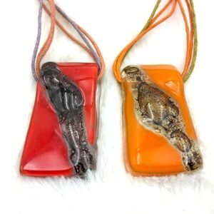 Murano Orange and Red Glass Pendant Necklaces
